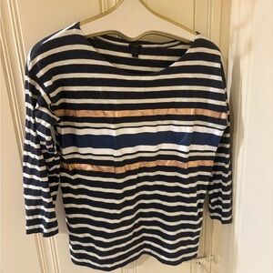 J. Crew Navy, White, and Gold Striped Long Sleeve Top